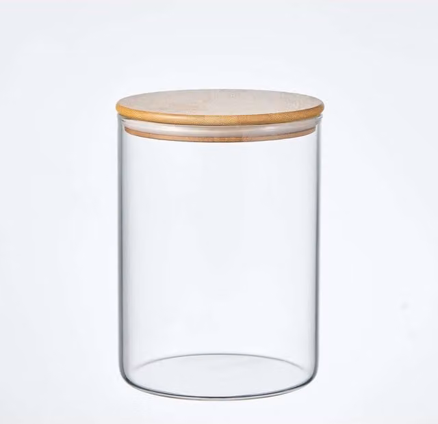 Eden & Willow Large Wide Mouth Glass Storage Jar with Airtight Bamboo Lid, Transparent, 3.2 l