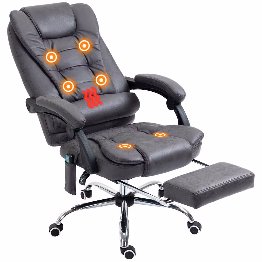 Rolipo Heated 6-Point Massage Reclining Microfibre Office Chair with Footrest in Dark Grey – 2