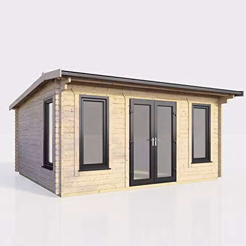 Powersheds Premium Apex Log Cabin with Double Doors, EPDM Rubber Roofing and Toughened Glass in Anthracite or Brown – 1