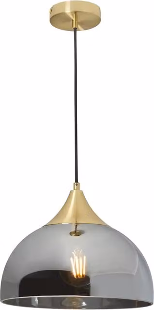 Litecraft Webster Pendant Light with Grey Glass Shade and Brass Finish