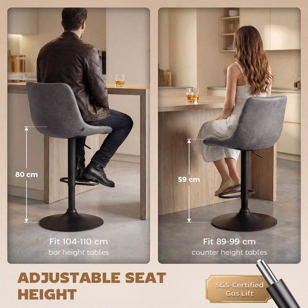 NESTLUNE Set of 2 Adjustable Swivel Bar Stools in Grey – 4