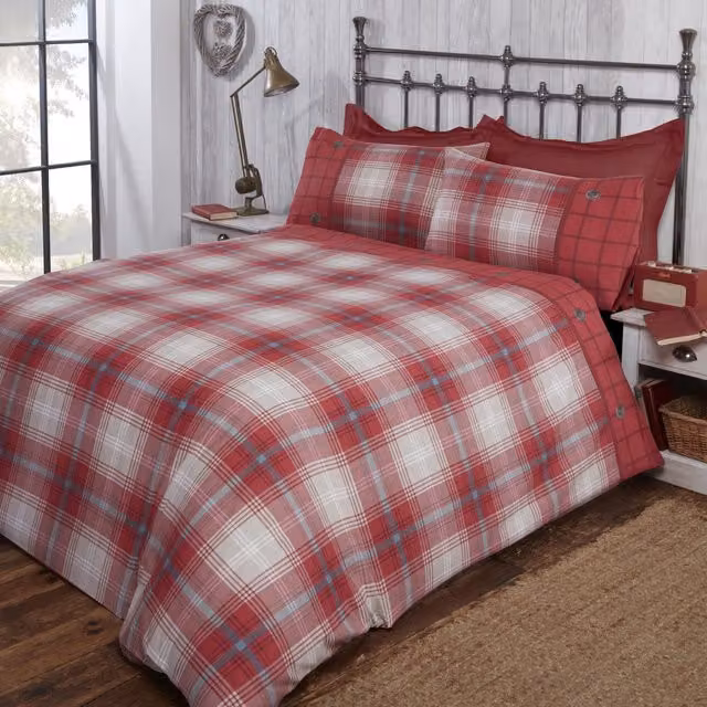 Rapport Home Kintyre Red Checked Polycotton Duvet Set with Pillowcase, W: 180 cm, L: 200 cm