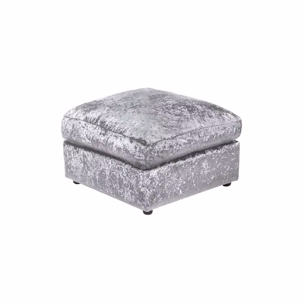 LUXURY LIFE Declan Crushed Velvet Fabric Footstool in Silver – 2