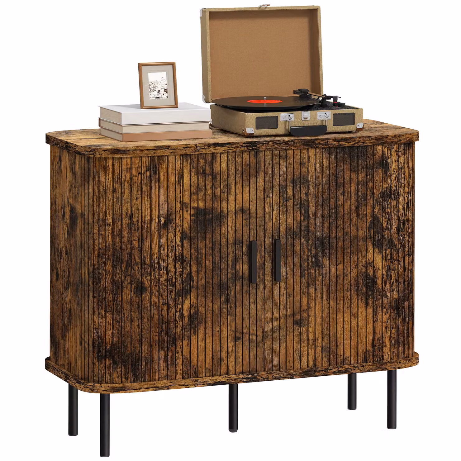 HOMCOM Mid-Century Modern Sideboard Storage Cabinet with Metal Legs in Brown and Black – 2