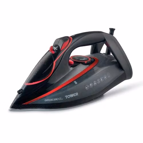 Tower Steam Iron with Ceramic Non-Stick Soleplate, 2500W, Red and Black – 1