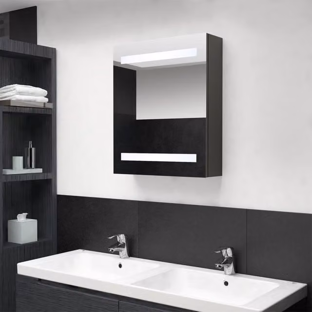 Berkfield Home LED Bathroom Mirror Cabinet in Anthracite and Black, W/D/H: 50 x 14 x 60 cm – 1