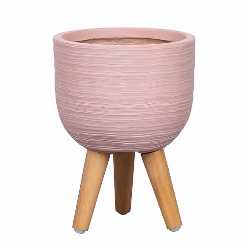 Primrose Round Textured Indoor Planter with Wooden Legs in Pink, Diameter: 23 cm – 2