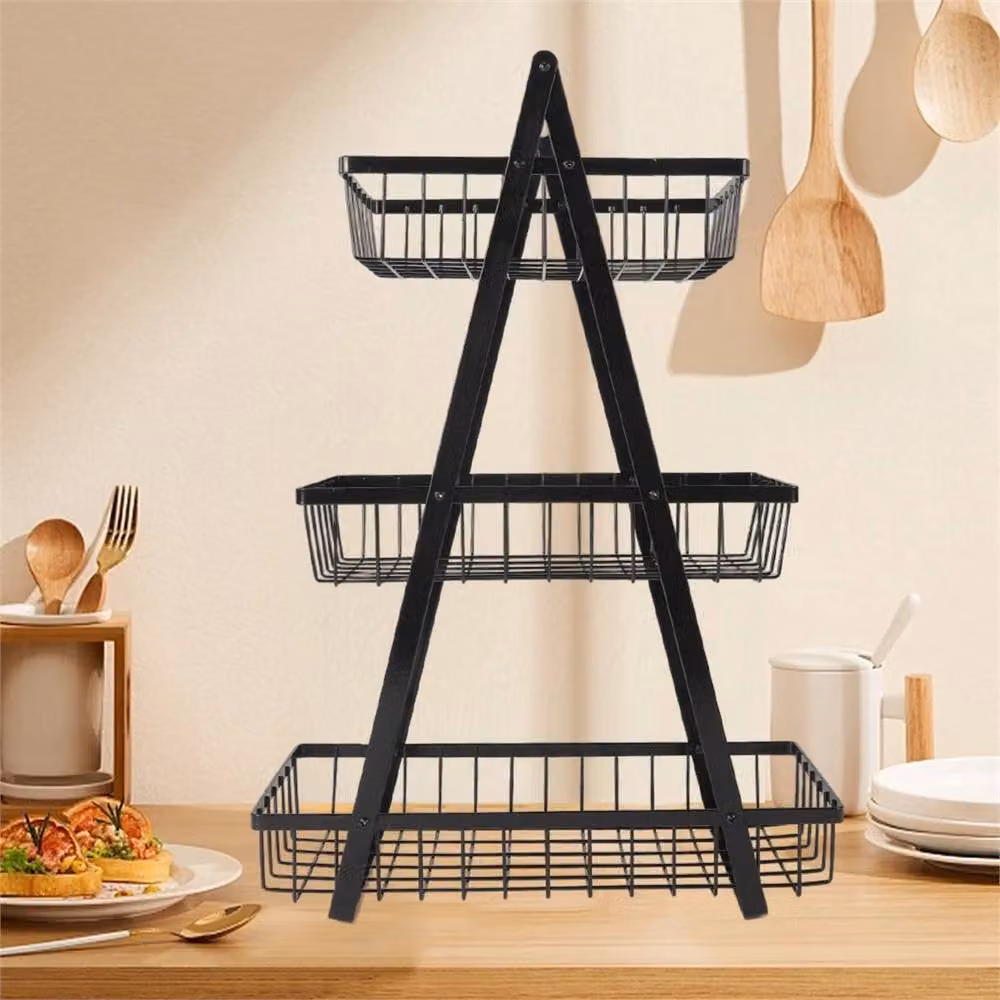 Nordara 3 Tier Metal Kitchen Fruit and Vegetable Storage Basket Rack in Black – 3