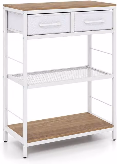 Gymax Narrow Rustic Wood Console Table with 2 White Fabric Drawers – 1