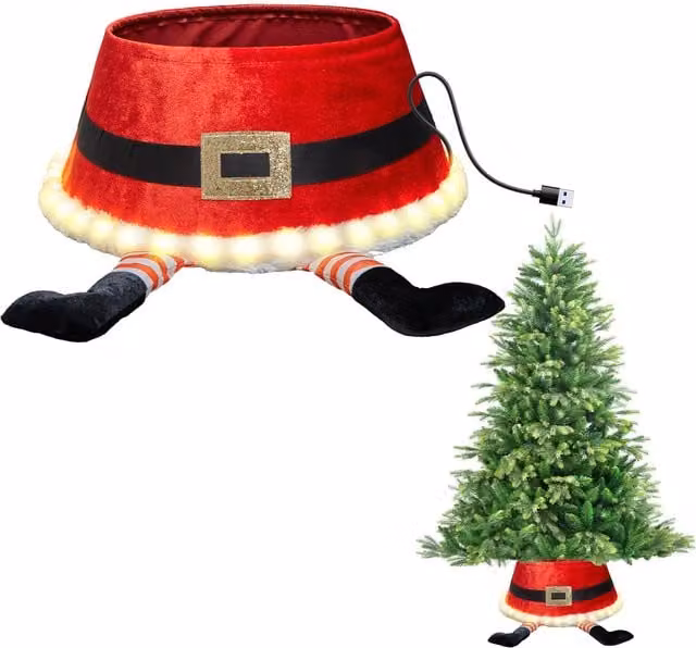 Shatchi Red LED Christmas Tree Skirt with Warm White Lights