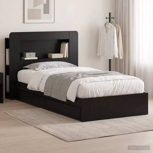 Berkfield Home Modern Bed Frame with Storage Drawers in Black, Engineered Wood, W: 75 cm, L: 190 cm – 1