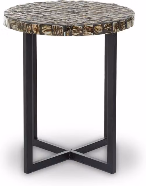 Fifty Five South Orsina Round Side Table with Handcrafted White Shell Detail in Black – 1