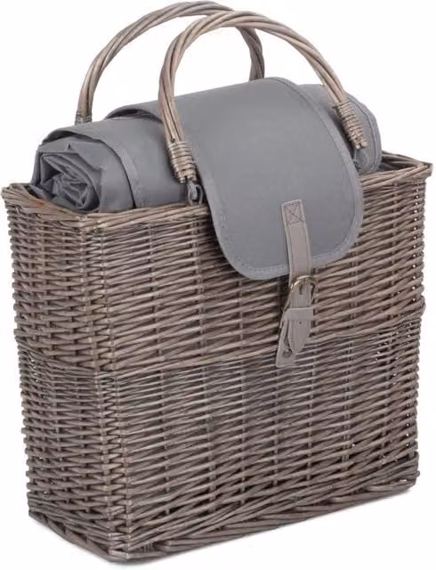 Red Hamper Antique Wash Willow Wicker Chiller Basket with Grey Picnic Blanket – 1