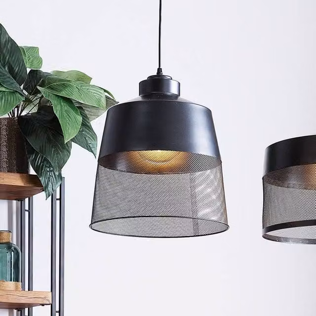Wyld and Coco Black Metal Mesh Industrial Pendant Lamp