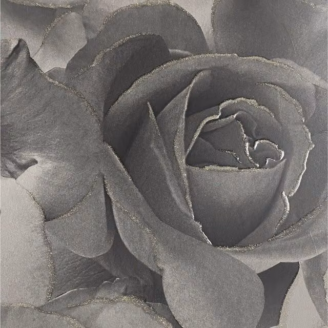 Muriva Botanical Floral Bloom Shimmer Feature Wallpaper in Black, Grey and Gold