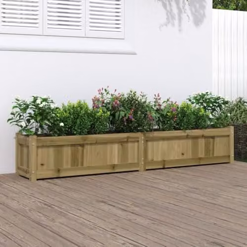 vidaXL Brown Impregnated Pine Wood Garden Planter Tub W: 180 cm, D: 31 cm, H: 31 cm – 2
