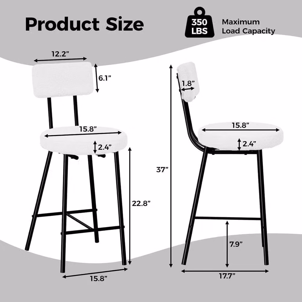 London Boutique Set of 2 Modern Counter Height Bar Stools in Off-White Bouclé Fabric – 2