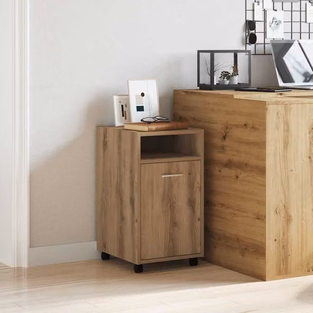 Berkfield Artisan Oak Home Cabinet with Wheels in Brown, W/D/H: 33 x 38 x 60 cm – 1