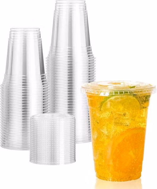 ECONX 500 Clear Plastic 20oz Smoothie Tumbler Cups with Flat Lids – 1