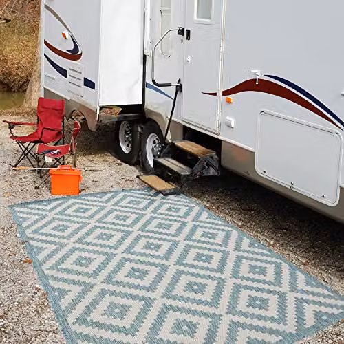THE RUGS Diamond Aqua Outdoor and Indoor Area Rug, W: 240 cm, D: 340 cm – 2