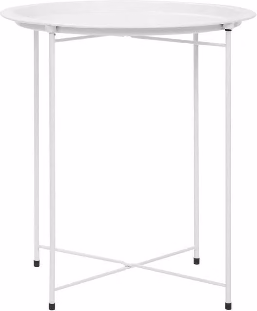 PAWNORA White Foldable Round Tray Table with Metal Legs