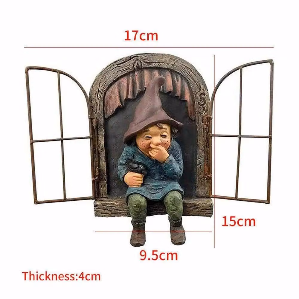 NESTLUNE F Gnome Statue Elf Out The Door Tree Garden Ornament in Brown and Multicolour, H 100 cm x W 15 cm – 2