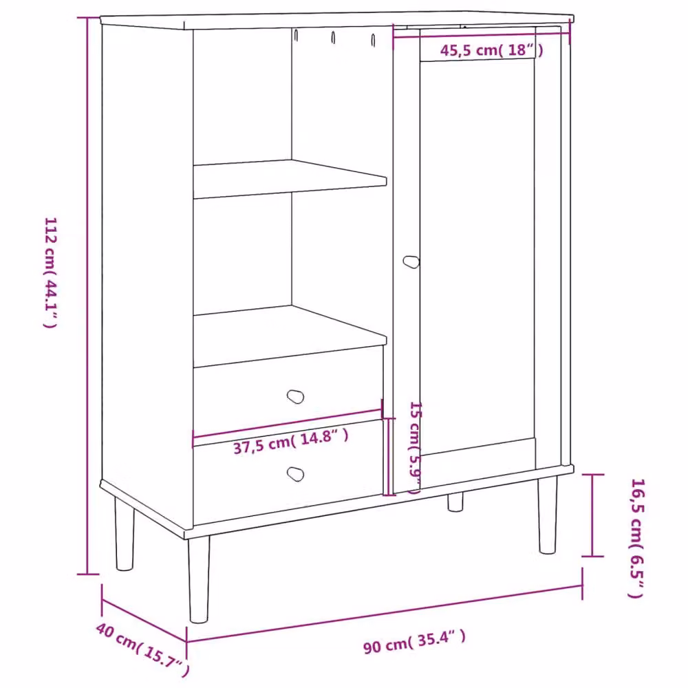 Berkfield Home Senja Highboard in White Rattan Look Solid Pine Wood, W/D/H: 90 x 40 x 112 cm – 2