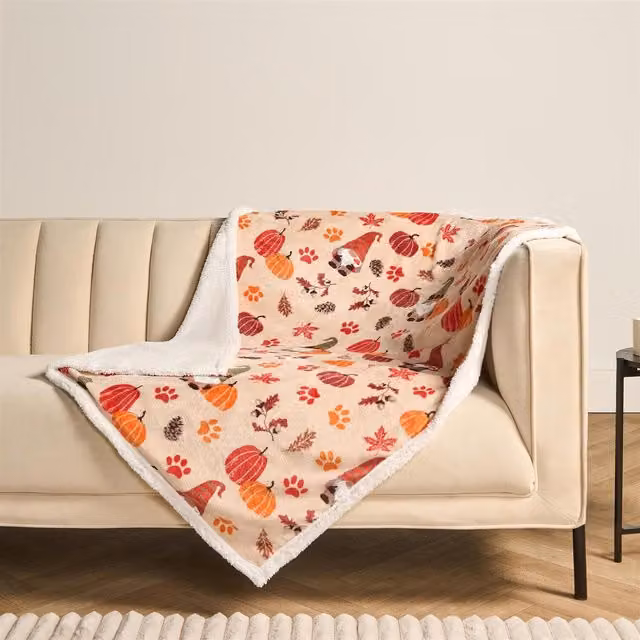 OHS Natural Stripe Paw Print Sherpa Reverse Fleece Throw Blanket for Dogs and Cats, W/D/H: 100 x 120 cm