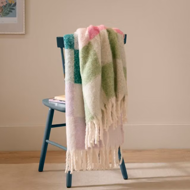 Furn Maisie Checked Woven Throw in Turquoise and Multicolour with Fringes, W/D/H: 130 x 180 cm – 1