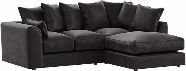 Furnishings For Less UK Brooklyn 3 to 4 Seater L Shaped Corner Sofa in Black Plush Velvet, Right Hand Facing – 1