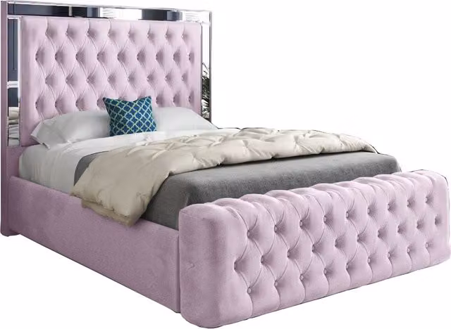 Casani Pink Velvet Upholstered Glamour Bed Frame with Silver Glass Details W/D/H: 180 x 200 cm – 1