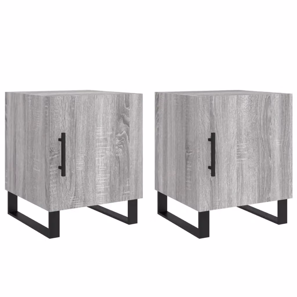 Berkfield Home Set of 2 Grey Sonoma Bedside Cabinets in Engineered Wood, W/D/H: 40 x 40 x 50 cm