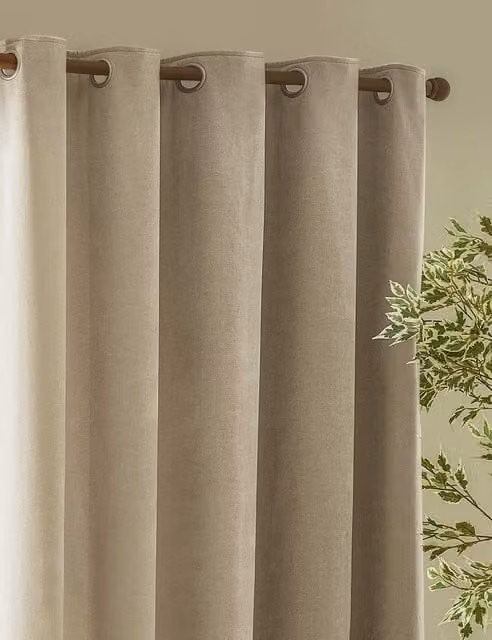 YARD Chenille Velvet Eyelet Curtains, Beige, W: 229 cm, H: 168 cm