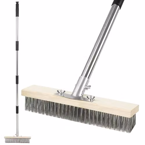 Pelle & Sol Heavy Duty Floor Scrubbing Brush with Telescopic Handle and Scraper in Silver