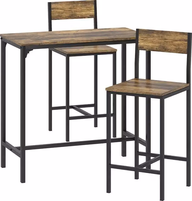 HOMCOM 3-Piece Industrial Bar Table Set with 2 Stools in Brown and Black – 1