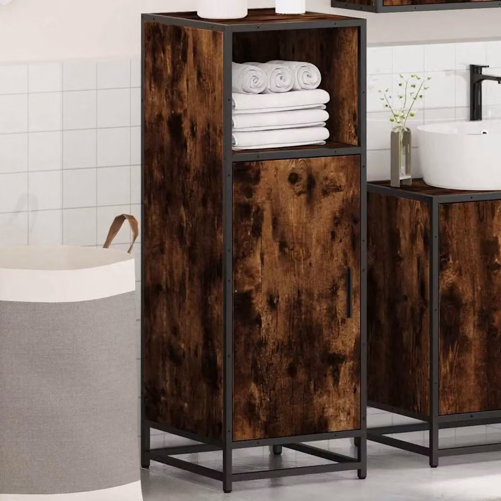 Berkfield Home Smoked Oak Bathroom Cabinet, Brown, W/D/H: 35 x 37.5 x 100 cm – 4
