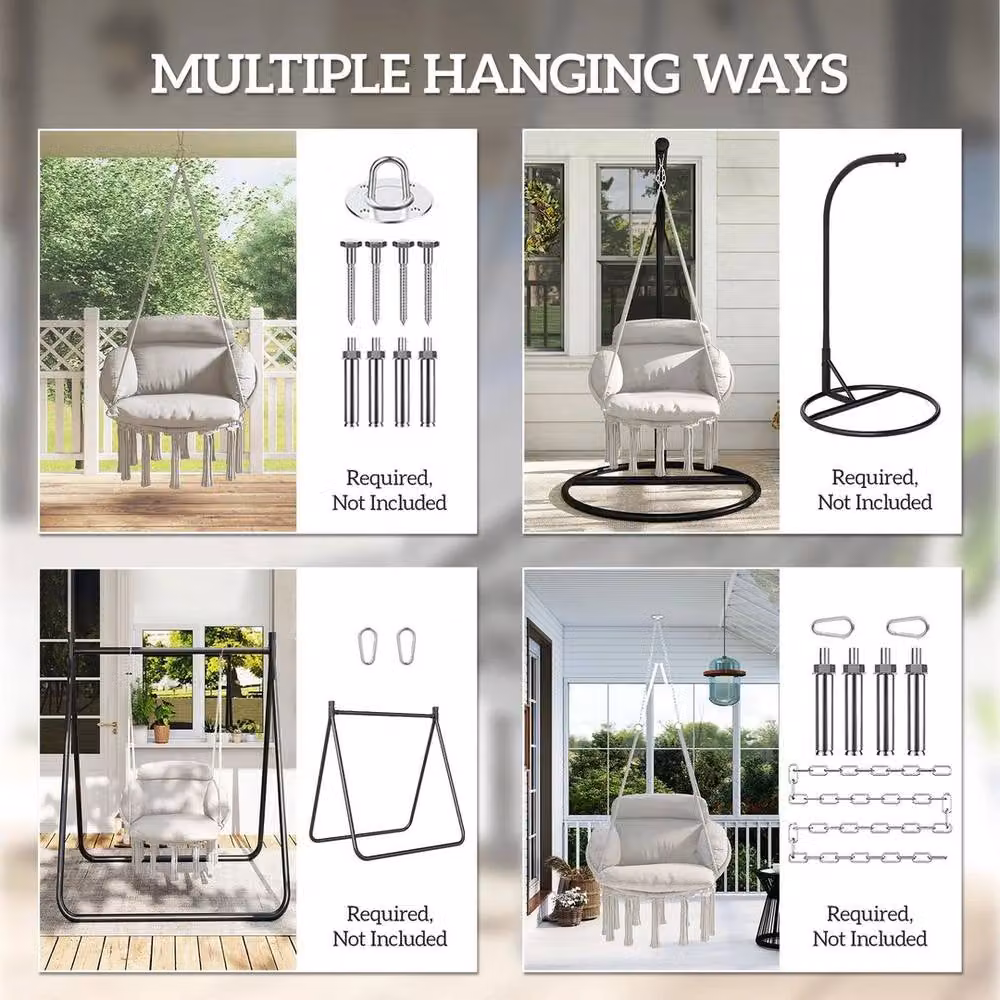 NESTLUNE Boho Hanging Hammock Swing Chair in White – 3