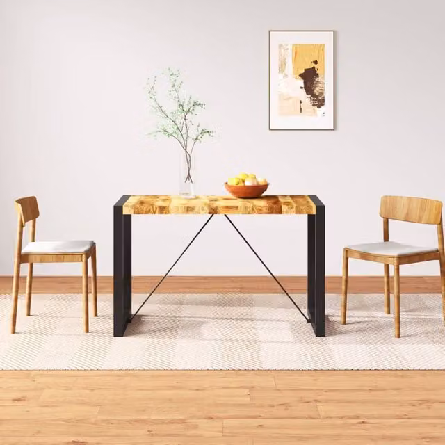 Berkfield Home Rectangular Dining Table in Brown Solid Rough Mango Wood with X-Frame Metal Legs, 120 cm