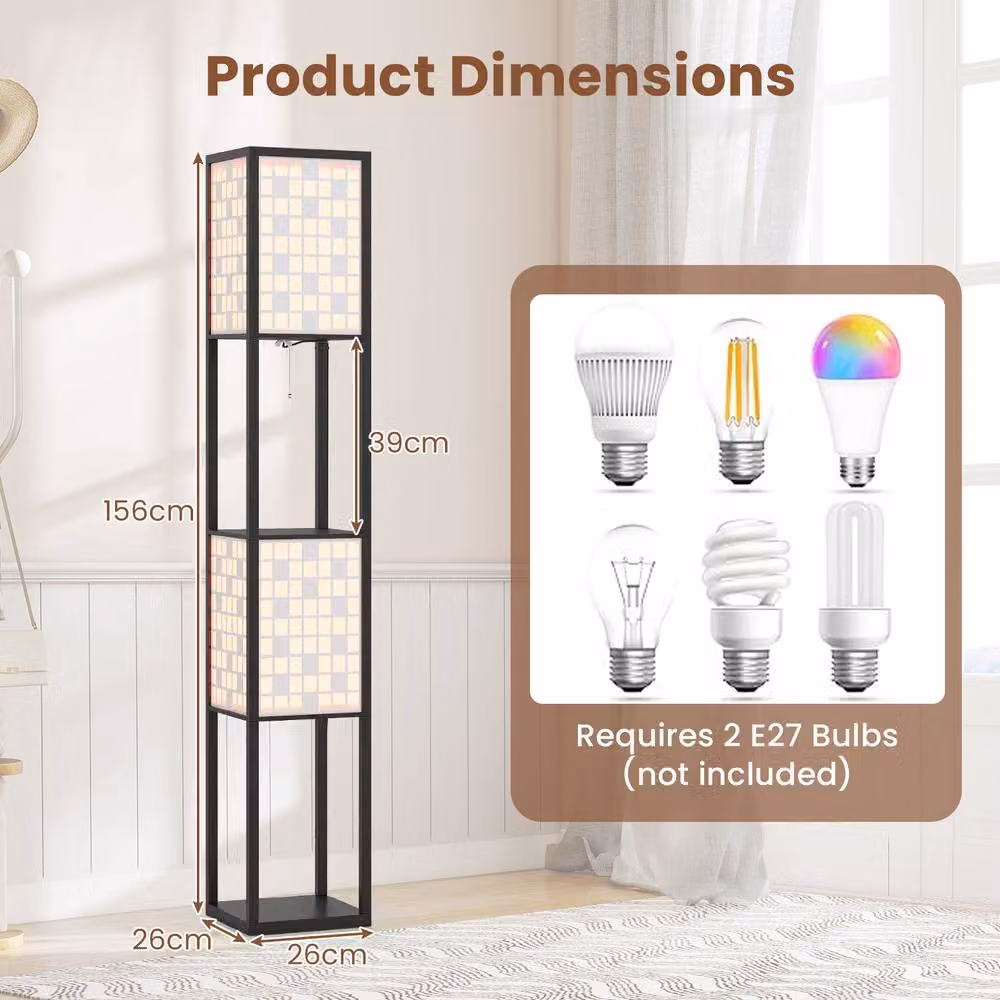 Costway 2-Light Wooden Floor Lamp with Shelves in Brown – 2