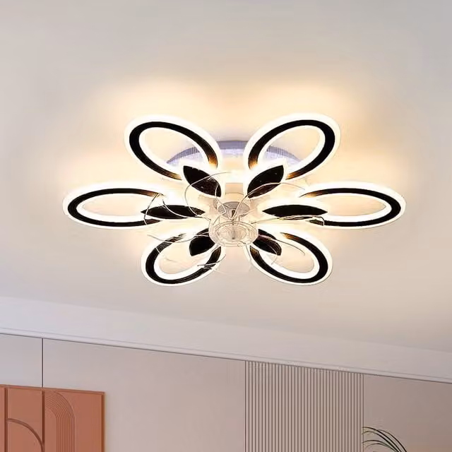 Living Star Modern RGB LED Ceiling Fan Light with Remote Control and Timer in Black
