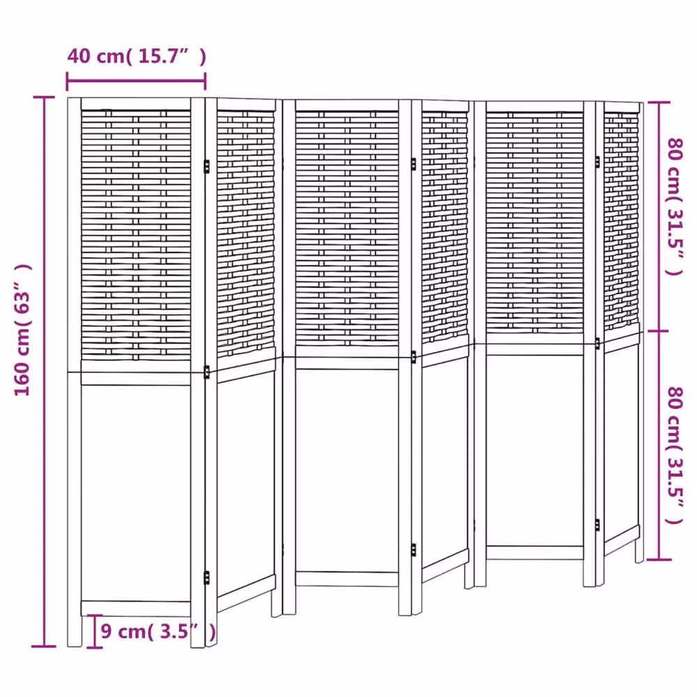 Berkfield Home 6-Panel Room Divider in Dark Brown Solid Paulownia Wood – 5