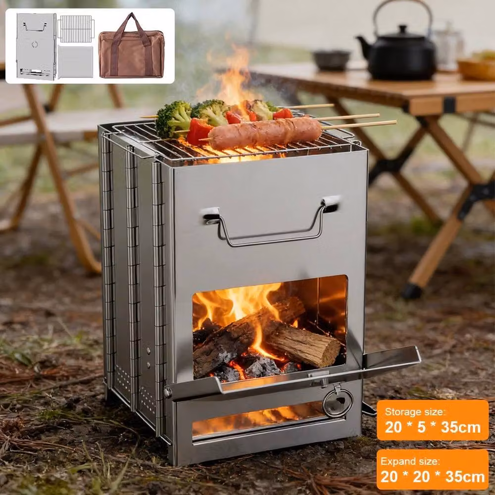 FLAVORA Portable Folding Stainless Steel Outdoor Tabletop Wood Stove in Silver, W/D/H: 35 x 20 x 20 cm – 5