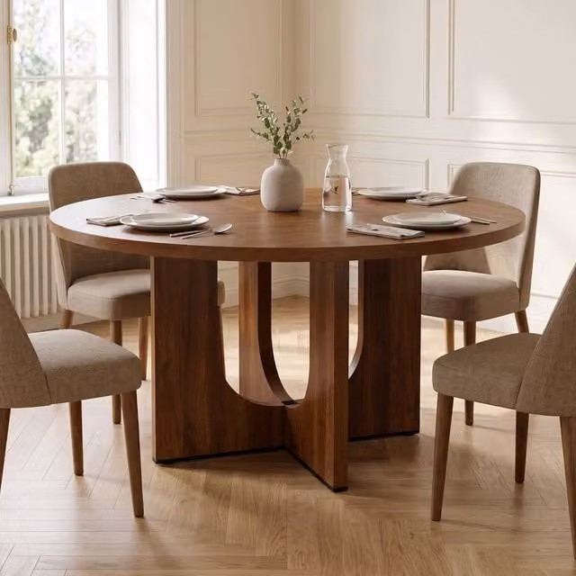 STILVORA Round Dining Table in Brown, Diameter: 120 cm, Height: 75 cm – 1