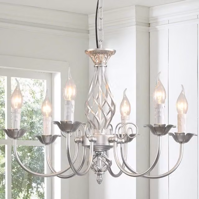 Garwarm Silver Vintage Iron 6-Light Farmhouse Pendant Chandelier – 1