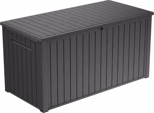 Keter Lineus 643L Garden Storage Box with Soft Close Lid in Anthracite Grey
