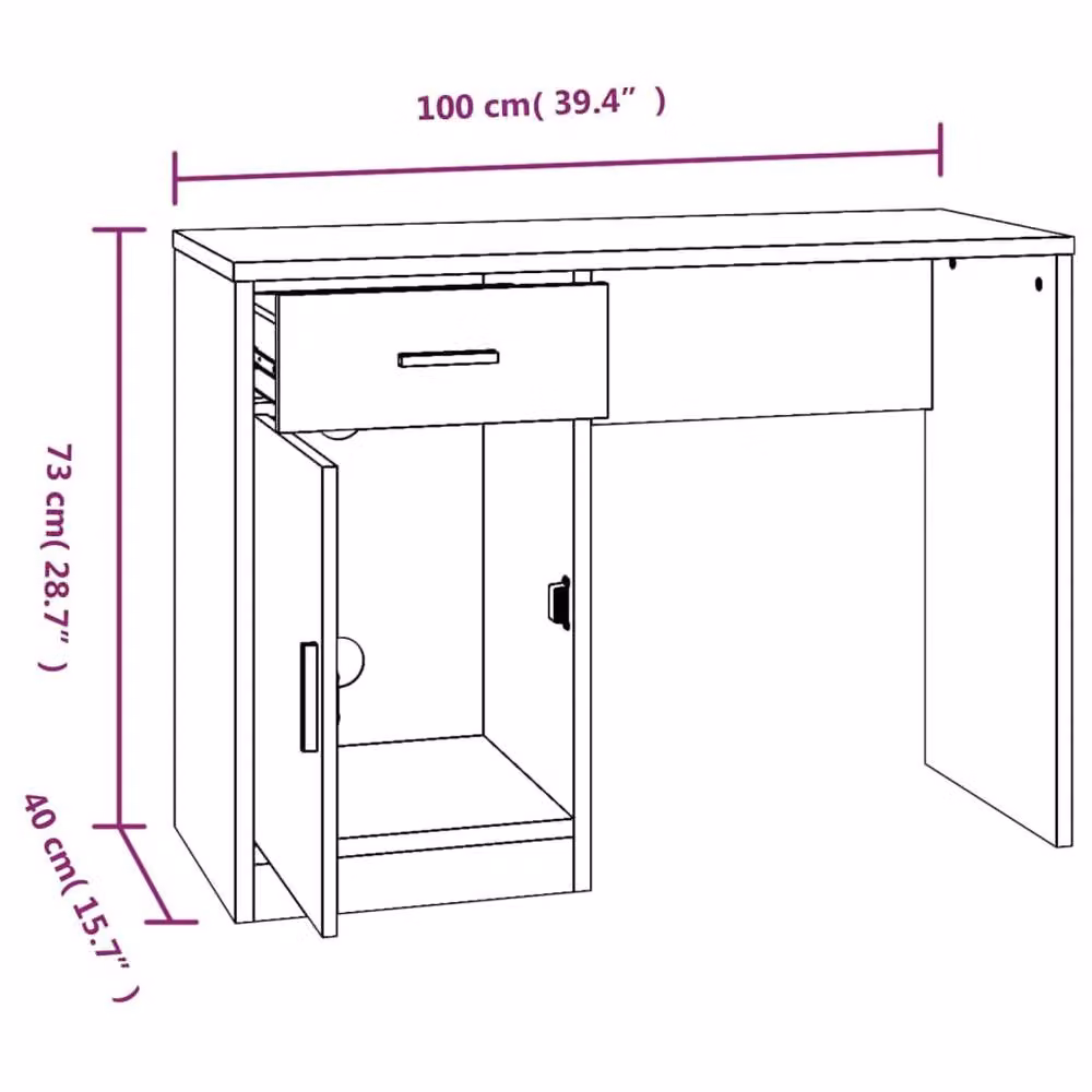 Berkfield Home Engineer Writing Desk in Brown Smoked Oak with Drawer and Cabinet, W/D/H: 100 x 40 x 73 cm – 4