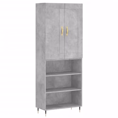 vidaXL Modern Highboard in Concrete Grey with Hinged Doors and Internal Shelves, W/D/H: 69.5 x 34.0 x 180.0 cm