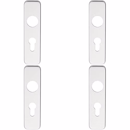 Loops 4 Pack Pair Door Handle Euro Lock Plate for Safety Levers, Brushed Satin Aluminium, Silver, W: 154 mm, H: 40 mm