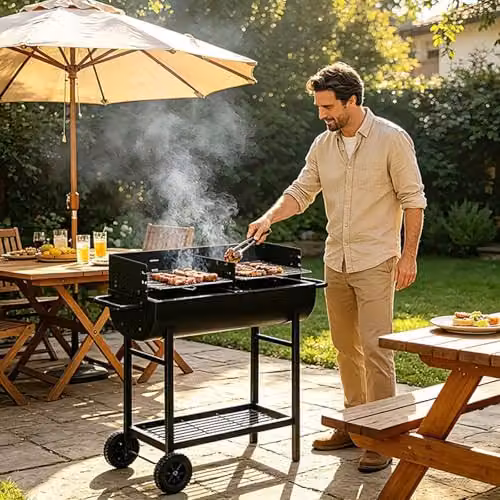 Gr8 Garden Half Barrel Dual Zone Charcoal BBQ Grill in Black – 6