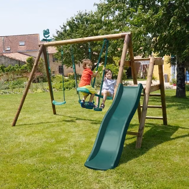 Soulet Figue Wooden Climbing Frame with Swing and Slide in Orange